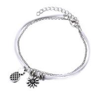 Zinc Alloy Anklet, with Cotton Cord, silver color plated, Double Layer & Adjustable & Unisex, 215mm 