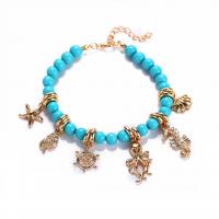 Zinc Alloy Anklet, with turquoise, plated, vintage & Adjustable & Unisex, blue, 227mm 