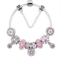 Zinc Alloy European Bracelets, with Lampwork, plated & for woman & with rhinestone, pink 