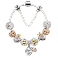 Zinc Alloy European Bracelets, silver color plated & for woman & with rhinestone 