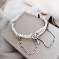 Zinc Alloy Choker Necklace, with Cloth & Plastic Pearl, for woman & with rhinestone, 37cm Approx 7.4 Inch 