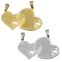 Stainless Steel Couple Pendant, Heart, plated Approx 
