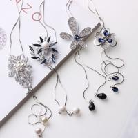 Zinc Alloy Sweater Chain Necklace, with Plastic Pearl, silver color plated & for woman & with rhinestone Approx 31.5 Inch 