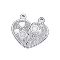 Titanium Steel Pendants, Heart, silver color plated, with rhinestone Approx 1-3mm 