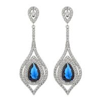 Cubic Zirconia Micro Pave Brass Earring, with Cubic Zirconia, Teardrop, platinum plated, micro pave cubic zirconia & for woman 55*18mm 