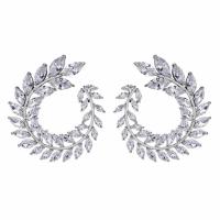 Cubic Zirconia Micro Pave Brass Earring, with Cubic Zirconia, Leaf, platinum plated, micro pave cubic zirconia & for woman 36*32mm 