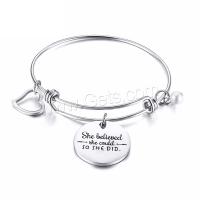 Stainless Steel Charm Bracelet, with Plastic Pearl, plated, Adjustable & fashion jewelry & with letter pattern & for woman 15mm*15mm,25mm,68mm 