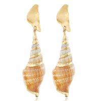 Seashell Earrings, Zinc Alloy, with Trumpet Shell, plated, fashion jewelry & for woman, 100mm*26mm,98mm*28mm 