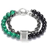Gemstone Chips Bracelet, with Stainless Steel, multilayer & for man, 200mm 