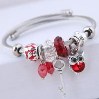 Zinc Alloy Cuff Bangle, with Tiger Tail Wire & Acrylic, silver color plated, for woman & with rhinestone 55mm 