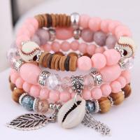 Zinc Alloy Bracelet Set, with Shell & Acrylic, silver color plated, 4 pieces & for woman 170mm 