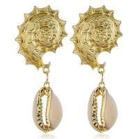 Zinc Alloy Drop Earring, with Shell, stainless steel post pin, gold color plated, for woman, 60mm*25mm 
