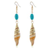Turquoise Zinc Alloy Earring, with turquoise & Shell, gold color plated, for woman, 92*13mm 