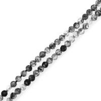 Schwarzer Rutilquarz Perle, Trommel, natürlich, weiß und schwarz, 2.5x2.5x2.5mm, Bohrung:ca. 1mm, Länge:ca. 16.5 ZollInch, ca. 194PCs/Strang, verkauft von Strang