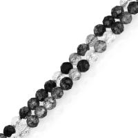 Schwarzer Rutilquarz Perle, Trommel, natürlich, weiß und schwarz, 3.5x3.5x3.5mm, Bohrung:ca. 1mm, Länge:ca. 16 ZollInch, ca. 127PCs/Strang, verkauft von Strang