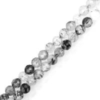 Schwarzer Rutilquarz Perle, Trommel, natürlich, weiß und schwarz, 4.5x4.5x4.5mm, Bohrung:ca. 1mm, Länge:ca. 15.5 ZollInch, ca. 95PCs/Strang, verkauft von Strang