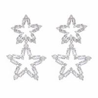 Cubic Zirconia Micro Pave Brass Earring, with Cubic Zirconia, Star, platinum plated, micro pave cubic zirconia & for woman, 53*31mm 