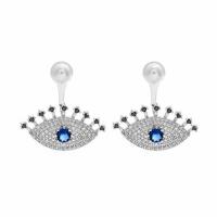 Cubic Zirconia Micro Pave Brass Earring, with Cubic Zirconia & Plastic Pearl, platinum plated, micro pave cubic zirconia & for woman, 25*24mm 