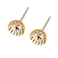 Brass Earring Stud Component, Flower, real gold plated 6*6mm 