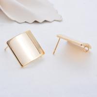 Brass Earring Stud Component, real gold plated, DIY & with loop, 18.5*18.5mm 