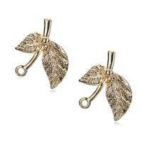 Brass Earring Stud Component, Leaf, real gold plated, DIY & with loop, 18mm 