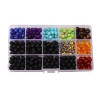 Perles de pierre gemme mixte, Placage, couleurs mélangées, 8mm, 320/boîte, Vendu par boîte
