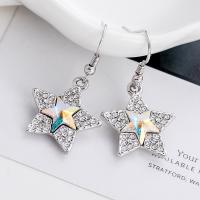 Zinc Alloy Rhinestone Drop Earring, with Crystal, brass earring hook, Star, silver color plated, for woman & with rhinestone 21*20mm 