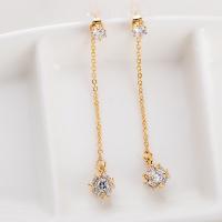 Zinc Alloy Rhinestone Drop Earring, stainless steel post pin, gold color plated, for woman & with rhinestone, 68*9mm 