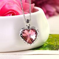 Rhinestone Zinc Alloy Necklace, with Austrian Crystal, Heart, silver color plated, for woman & with rhinestone 25*25mm Inch 
