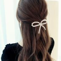 Alligator Hair Clip, Zinc Alloy, with Plastic Pearl, Bowknot, plated, for woman, white, 100*60mm 