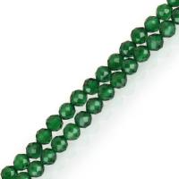 Glasstein Perle, rund, facettierte, grün, 3x3x3mm, Bohrung:ca. 1mm, Länge:ca. 15 ZollInch, ca. 124PCs/Strang, verkauft von Strang