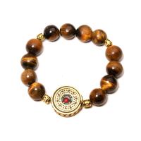Tiger Eye Bracelet, with Zinc Alloy, Flat Round, for woman, 12mm Approx 7 Inch 