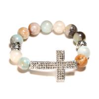 ​Amazonite​ Bracelet, with Zinc Alloy, Cross, for woman, 12mm Approx 7 Inch 