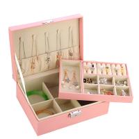 Multifunctional Jewelry Box, PU Leather, with Paper & Velveteen, Double Layer 