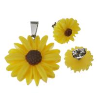 Fashion Stainless Steel Jewelry Sets, Stud Earring & pendant, with Resin, Flower, for woman, original color 13mm Approx 