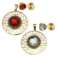 Rhinestone stainless steel Jewelry Set, Stud Earring & pendant, with Rhinestone, gold color plated, for woman 12mm Approx 