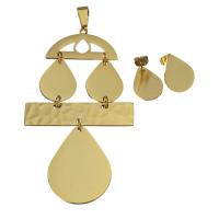 Fashion Stainless Steel Jewelry Sets, Stud Earring & pendant, gold color plated, for woman  Approx 