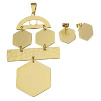 Fashion Stainless Steel Jewelry Sets, Stud Earring & pendant, gold color plated, for woman  Approx 