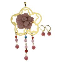 Parures de bijoux en acier inoxydable, pendentif & boucle d'oreille, Placage de couleur d'or, pour femme  Environ Vendu par fixé
