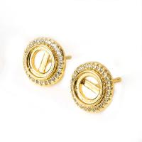 Brass Earring Stud Component, gold color plated, DIY & micro pave cubic zirconia, 11*11mm 