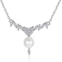 Cubic Zircon Micro Pave Brass Necklace, with Plastic Pearl, with 50mm extender chain, platinum plated, micro pave cubic zirconia & for woman, 400mm,22*18mm Approx 15.7 Inch 