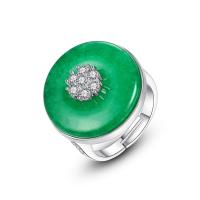 Brass Open Finger Ring, with Green Calcedony, platinum plated, adjustable & micro pave cubic zirconia & for woman, 20mm 