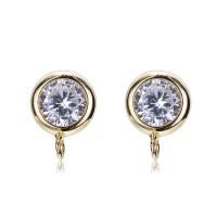 Brass Earring Stud Component, with Cubic Zirconia, real gold plated 