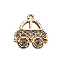 Cubic Zirconia Micro Pave Brass Pendant, Car, real gold plated, micro pave cubic zirconia, 12*10.7mm 