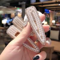 Alligator Hair Clip, Zinc Alloy, with Plastic Pearl, plated & for woman & with rhinestone 