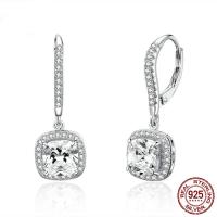 925 Sterling Silver Drop Earring, Square, platinum plated, micro pave cubic zirconia & for woman, 10mm 