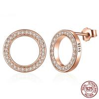 925 Sterling Silver Stud Earring, Donut, rose gold color plated, micro pave cubic zirconia & for woman 