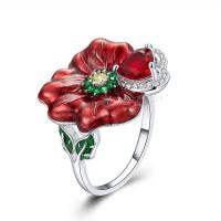 Sterling Silver Finger Ring, 925 Sterling Silver, Flower, plated & for woman, red, US Ring 