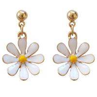 Enamel Zinc Alloy Drop Earring, Flower, gold color plated & for woman, white 