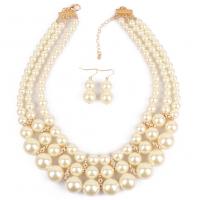 Plastic Pearl Jewelry Set, earring & necklace, with 7cm extender chain, for woman, beige Approx 18 Inch 